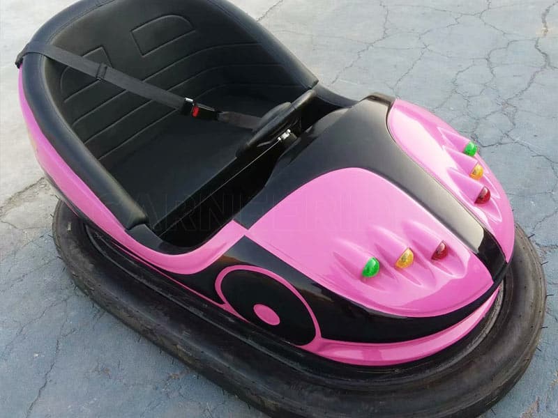 Pink LED Light Electric Bumper Car with a black base and colorful lights, designed for kids, front view.