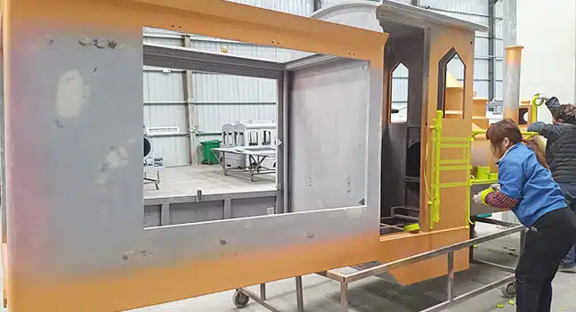 Custom FRP train body shell manufacturing in factory workshop