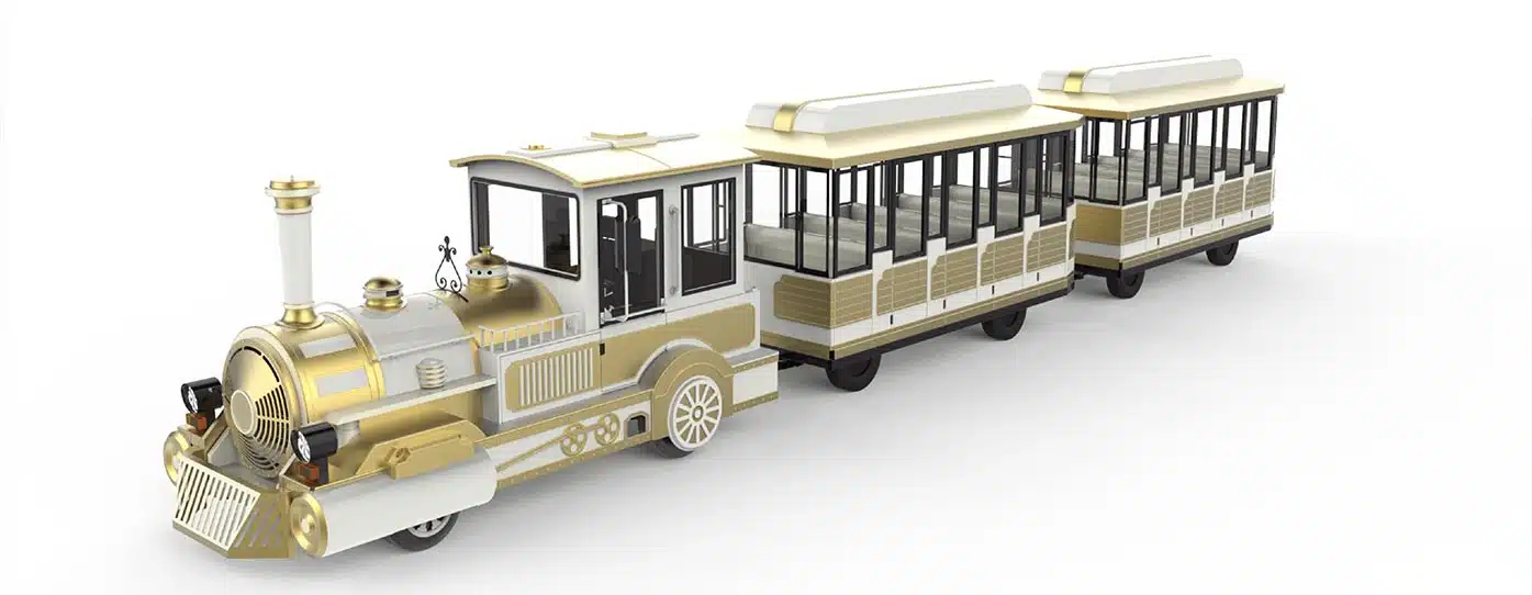 Train sans rail fonctionnant sur batterie pour les parcs d'attractions, train touristique électrique familial, attraction de plein air pour les enfants et les adolescents.
