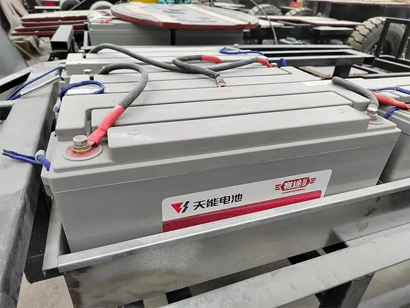 Battery system installed for an electric trackless train during factory assembly