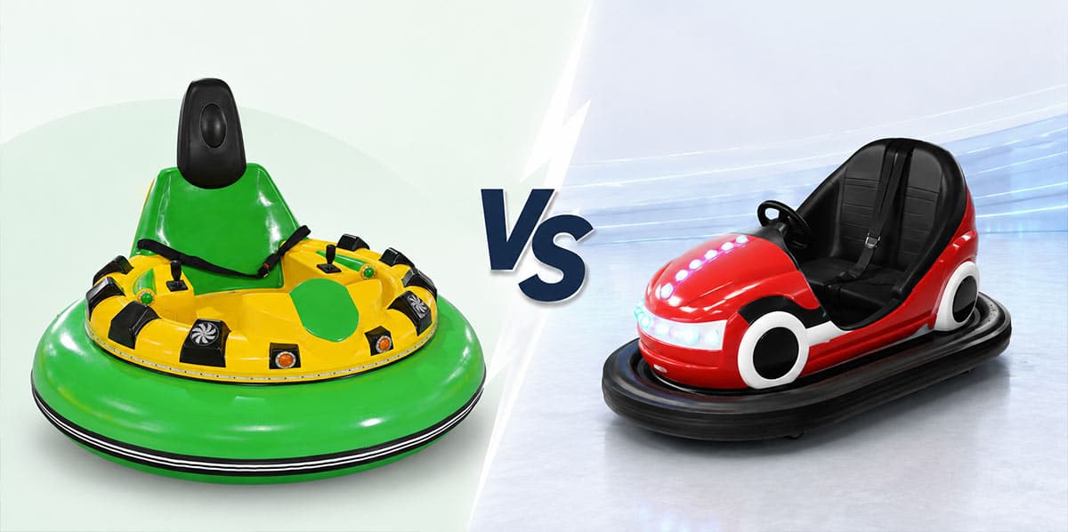 Inflatable battery bumper car vs ground-grid bumper car comparison for commercial amusement parks, FECs and indoor entertainment venues